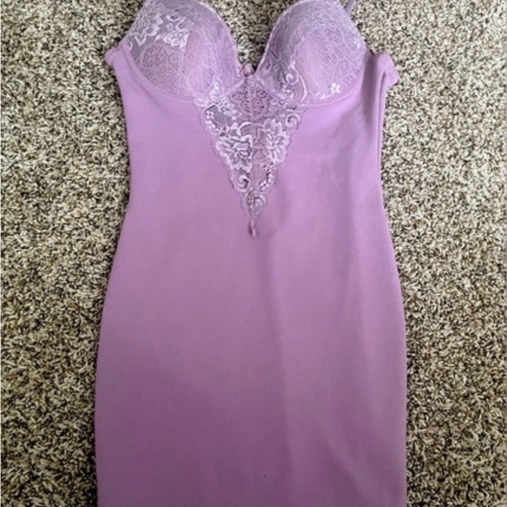 Elegant Lace Trim Purple Chemise
